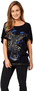 Black Eagle Print Batwing Shortsleeve Top