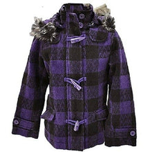 Load image into Gallery viewer, Black &amp; Purple Furry Trim Detachable Hood Winter Coat
