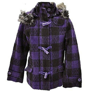 Black & Purple Furry Trim Detachable Hood Winter Coat