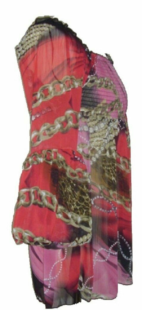 Red Multi Coloured Chiffon Chain Cavalli link print top