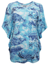 Load image into Gallery viewer, Blue/ Aqua Multi Paisley Printed Kaftan Short Sleeve Blouse
