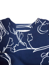 Load image into Gallery viewer, Ladies Navy &amp; White Floral Print Keyhole Back 3/4 Sleeves Dress
