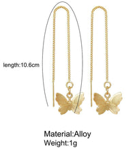 Load image into Gallery viewer, Ladies Gold Plated Butterfly Long Tassel Drop Dangle Threader Stud Earrings
