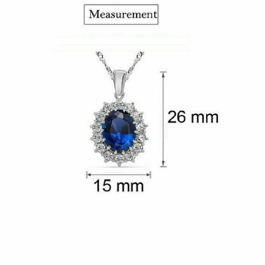 Blue Sapphire & White Crystal Stone Sterling Silver Necklace Set
