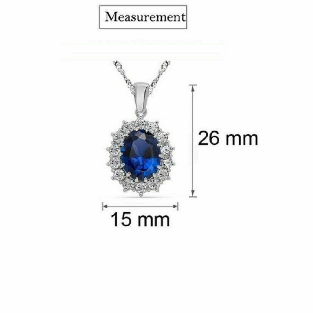 Blue Sapphire & White Crystal Stone Sterling Silver Necklace Set