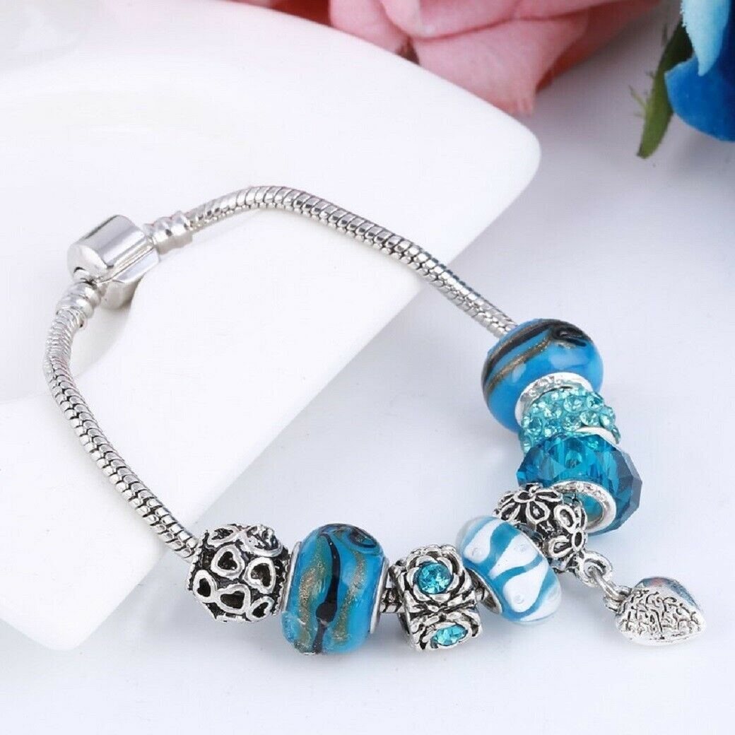 Silver Blue & Sea Blue Charms Beads Pandora Bracelets