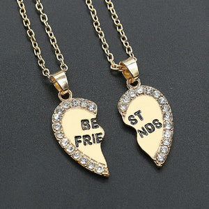 Unisex Best Friends Split Heart Friendship Pendant & Necklace Set