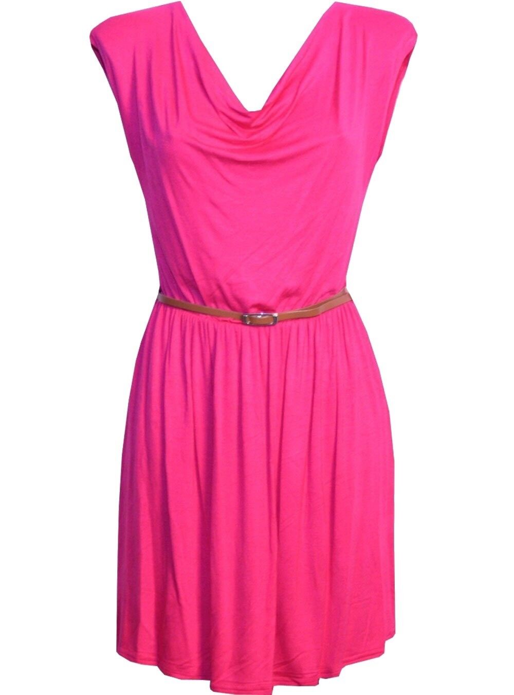 Ladies Cerise Sleeveless Skater Dress With Belt