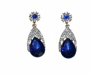 Ladies Blue Crystal Drop Rhinestone Dangle Earrings