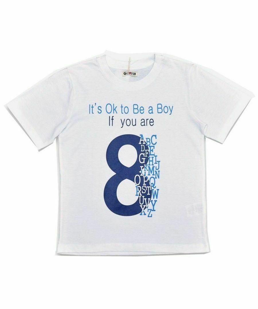 Boys White Cotton OK to BE 8 T-Shirt & Navy Short Set