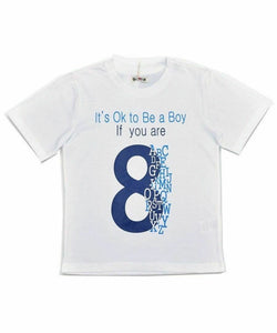 Boys White Cotton OK to BE 8 T-Shirt & Navy Short Set