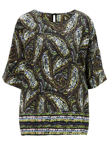 Multi Paisley Print 3/4 Sleeve Batwing Top