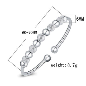 Ladies 925 Sterling Silver Lucky Ball Beads Open Cuff Charms Bangle Bracelet