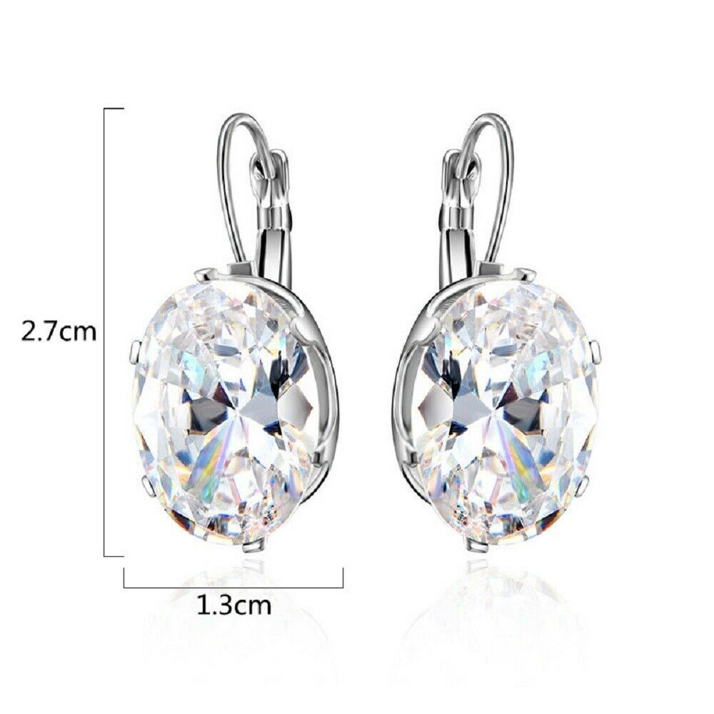 Ladies Silver Clear Crystal Big Oval Zircon Hoop Earrings