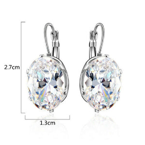 Ladies Silver Clear Crystal Big Oval Zircon Hoop Earrings