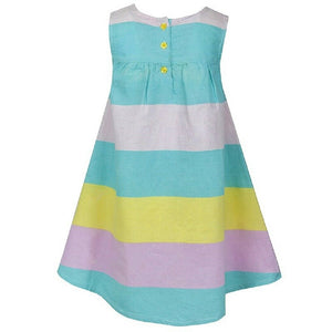 Green Multi Bold Stripes Sleeveless Cotton Dress