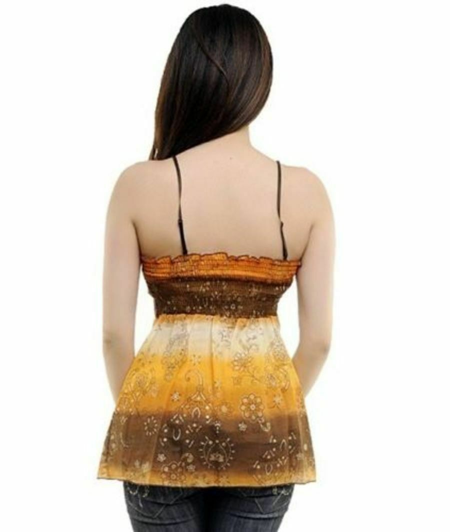 Orange Multi Strappy Floral Print Strappy Vest Top