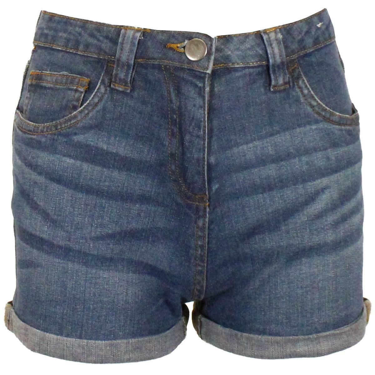 Girls Blue Crinkle Effect Turn Up Hem Summer Shorts