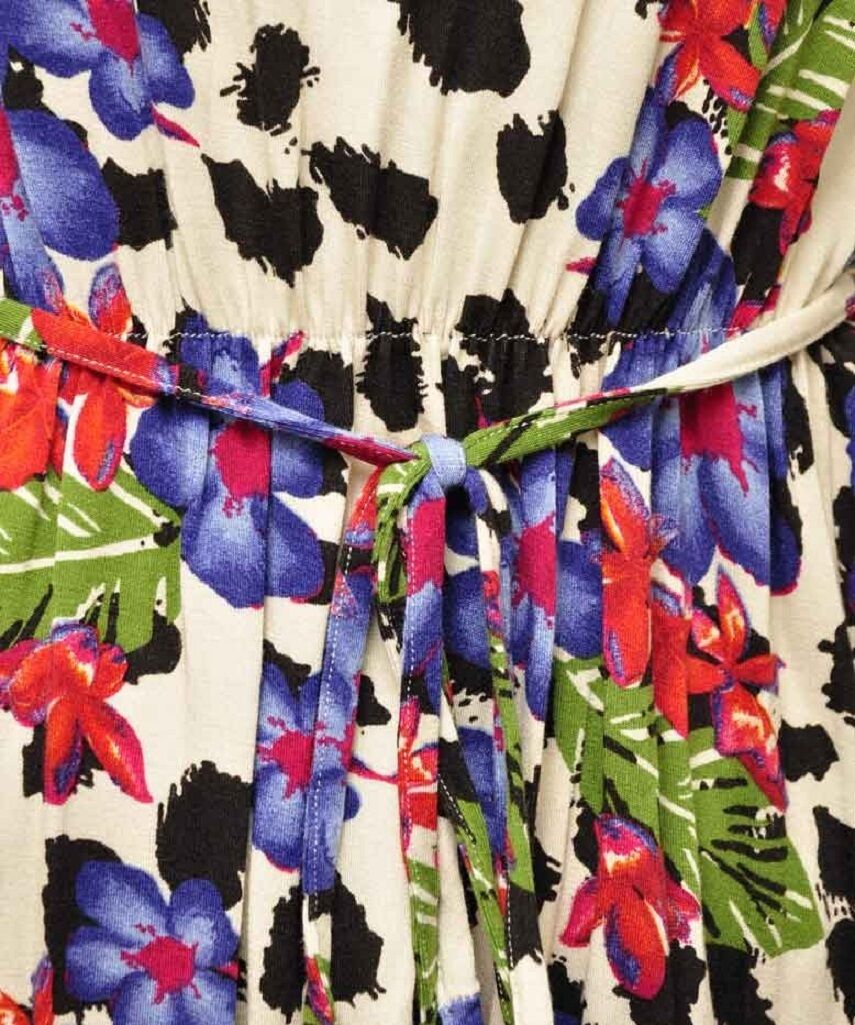Multi Bold Floral Print Sleeveless Belted Top Dress