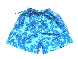 Blue Large Floral Elasticated Waist Swimming Shorts