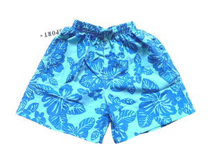 Blue Large Floral Elasticated Waist Swimming Shorts