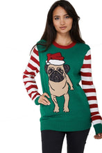 Load image into Gallery viewer, Unisex Green &amp; Red Multi Bulldog Print Xmas Jumper
