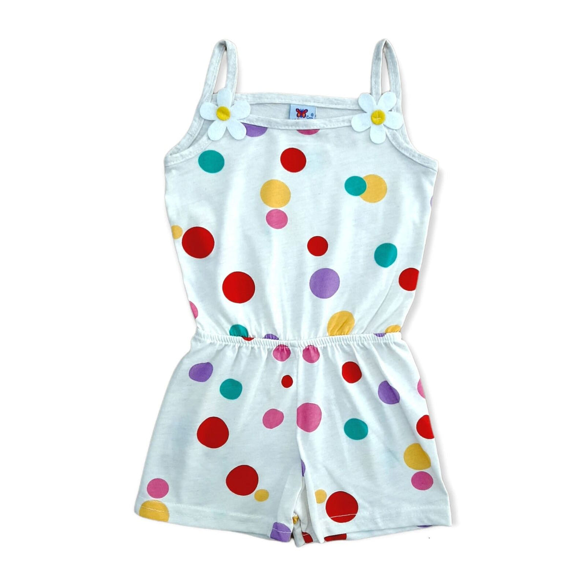 Girls Polka Dot Spotty Daisy Sunshine Elasticated Waist Cotton Playsuit