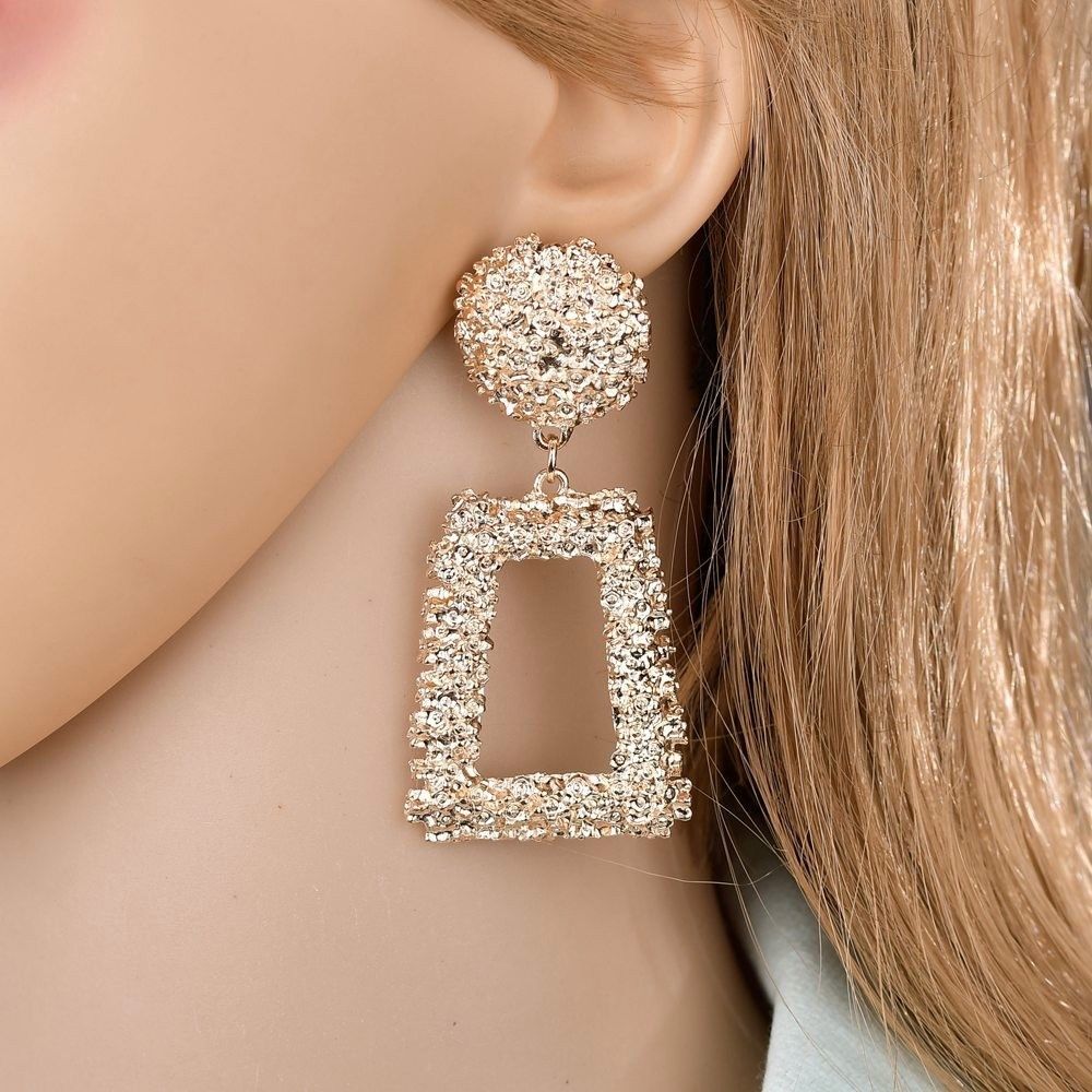 Handmade Big Square 18K Gold Filled Dangle Geomeric Drop Earrings
