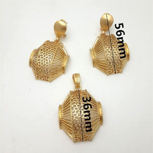 Ladies Bold Half Basket Weave Design Pendant and Earring Set