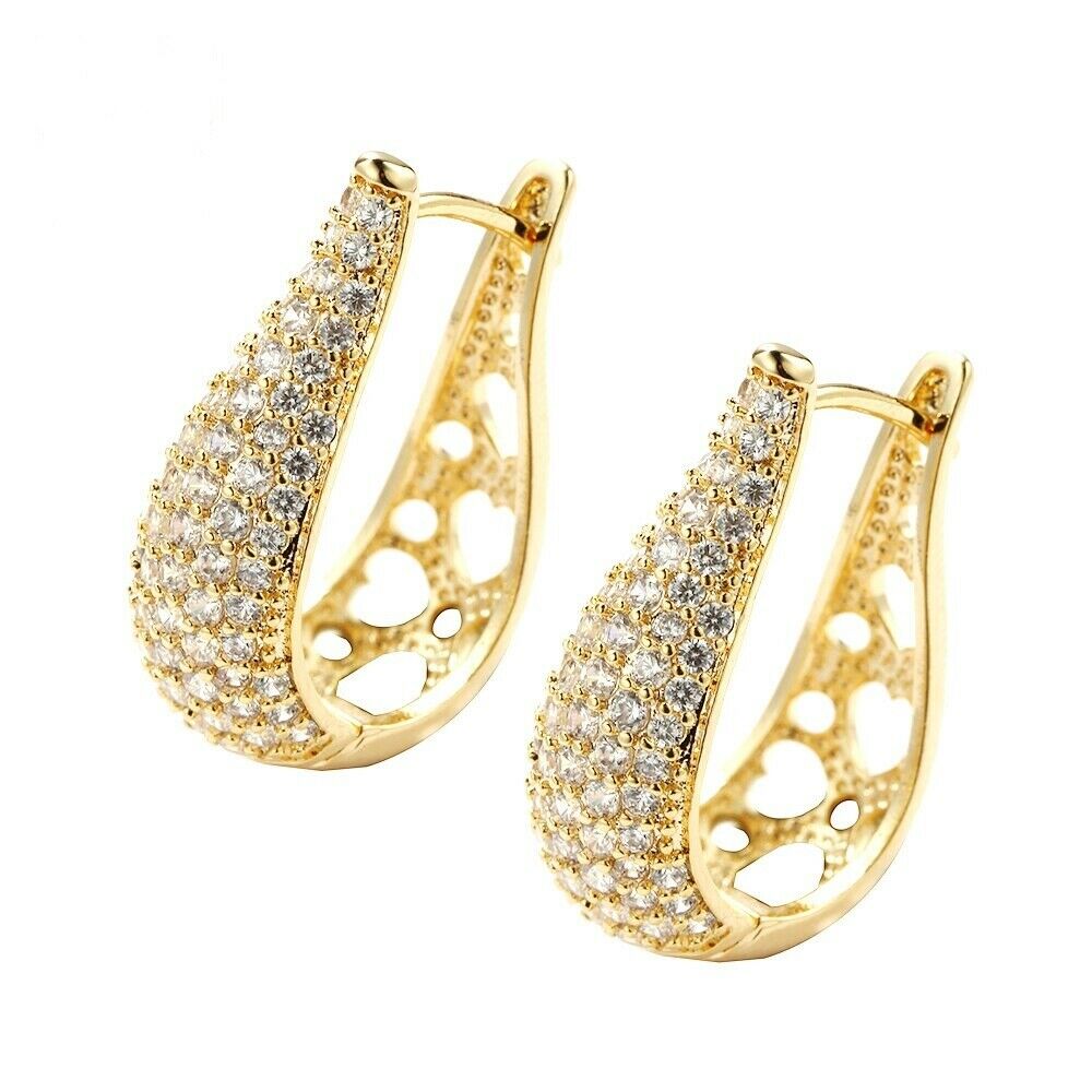Gold Plated Paved Micro Full Cubic Cut Zirconia Zircon Earrings