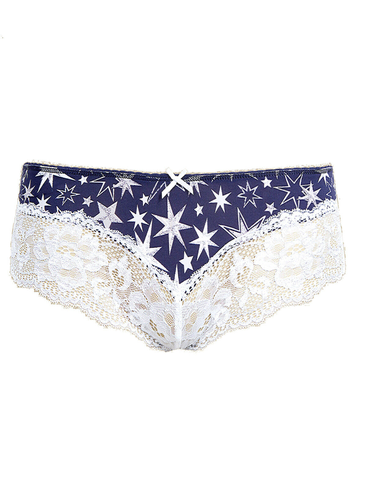 Blue Floral Print Wide Lace Trim Brazilian Knickers