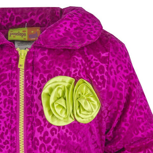 Pink Flocked Fleece Lined Puffer Zip Up Coat