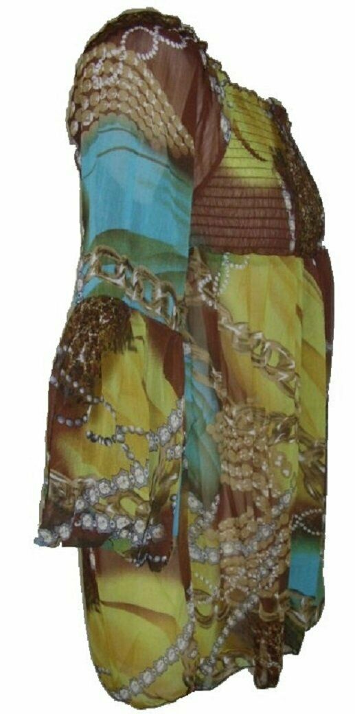 Brown Multi Coloured Chiffon Chain Cavalli link print top