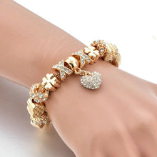 Load image into Gallery viewer, Gold Heart Love Charm &amp; Stars Crystals Rope Chain Pandora Bracelet

