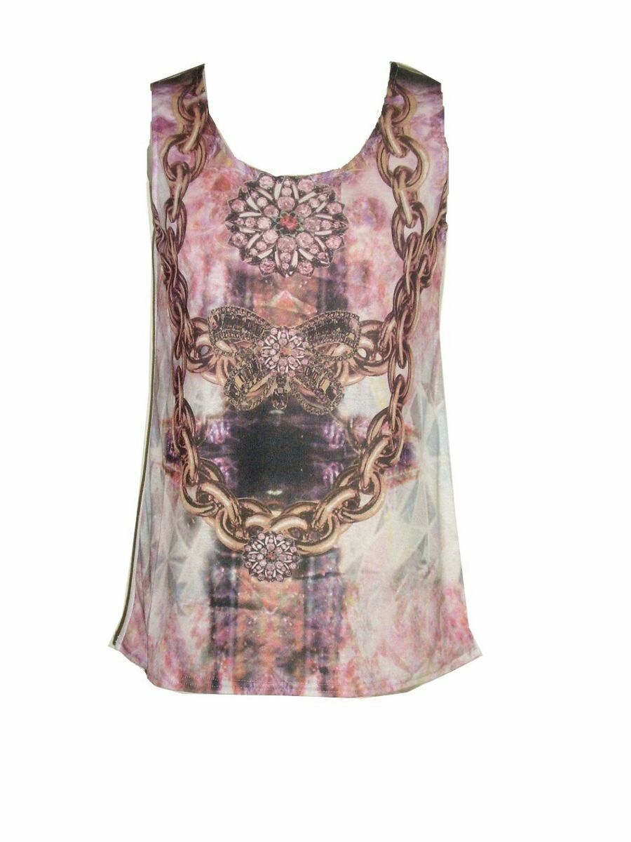 White & Pink Multi Floral Chain Link Sleeveless Top