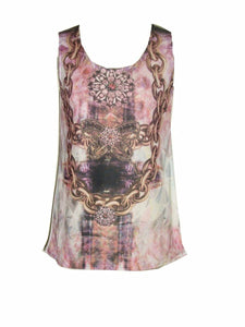 White & Pink Multi Floral Chain Link Sleeveless Top