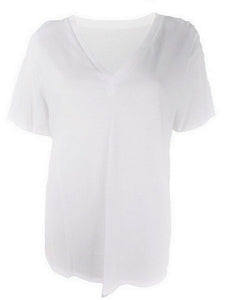 White Cotton V Neck Short Sleeve Tee Shirt
