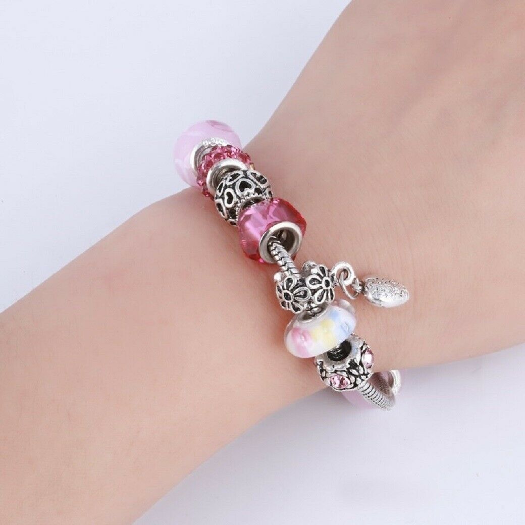 Silver Red & Pink Charms Beads Crystal Pandora Bracelets