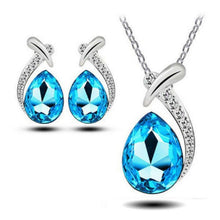 Load image into Gallery viewer, Silver Necklace Crystal Pendant &amp; Waterdrop Earrings
