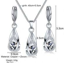 Load image into Gallery viewer, Silver Twirl Ball Water Drop Crystal Earrings &amp; Necklace Set
