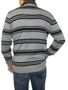 Mens Grey & Black Multi Striped Cotton Rich Knitted Jumper