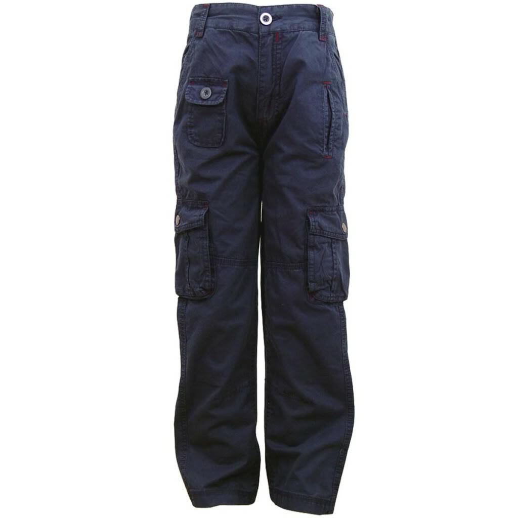 Boys Navy Adjustable Waist Cotton Combat Cargo Style Casual School Trouser