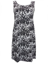 Load image into Gallery viewer, Black &amp; White Multi Scoop Back Palm Print Dress
