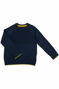 Boys Navy Ribbed Cotton Knitted Yellow Trim Jumper