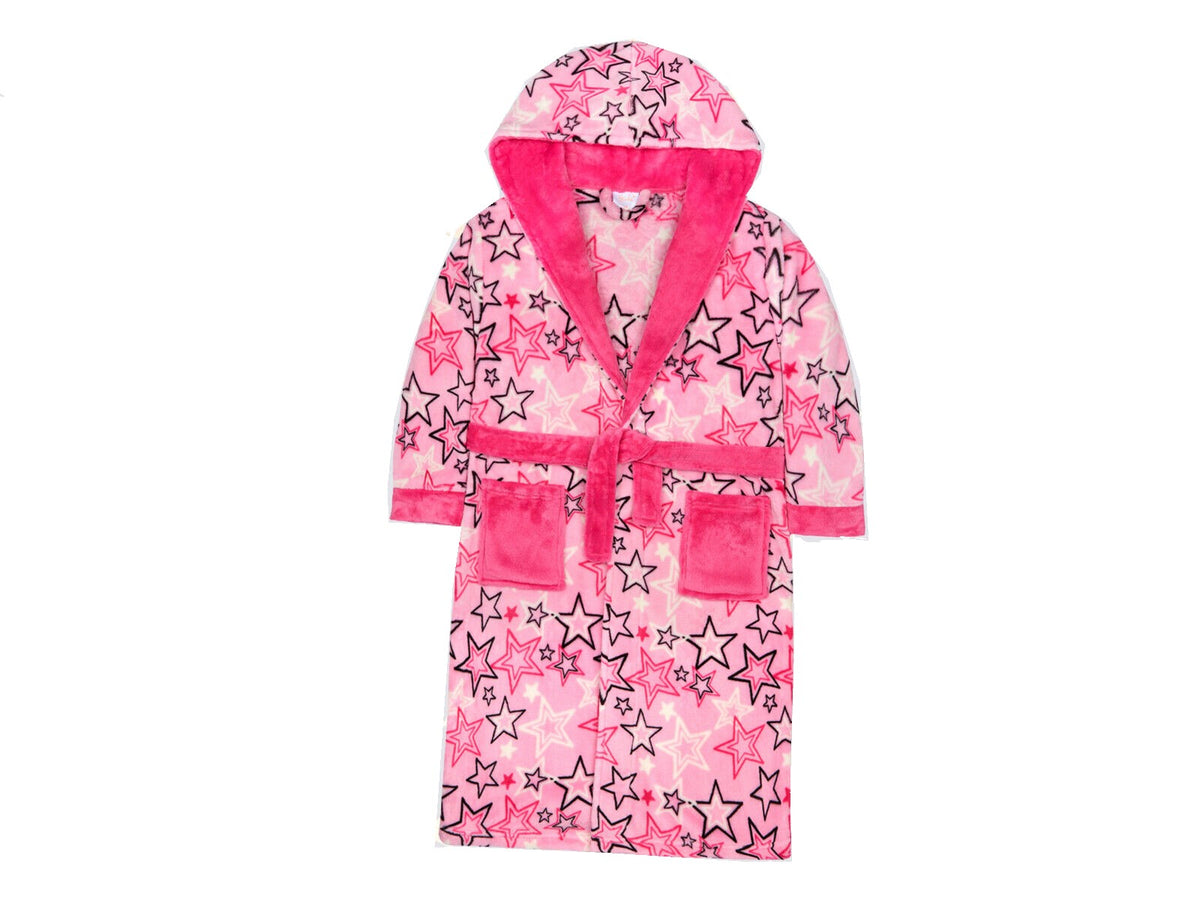 Girls Star Print Soft Fleece Dressing Gown