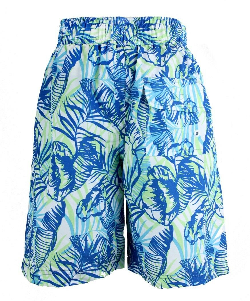 Boys Blue Multi Cargo Bay Leafy Bermuda Swimming Shorts