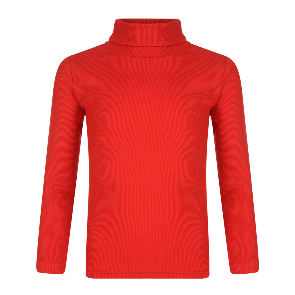 Girls Red Roll Neck Ribbed Knitted Longsleeve Jumper