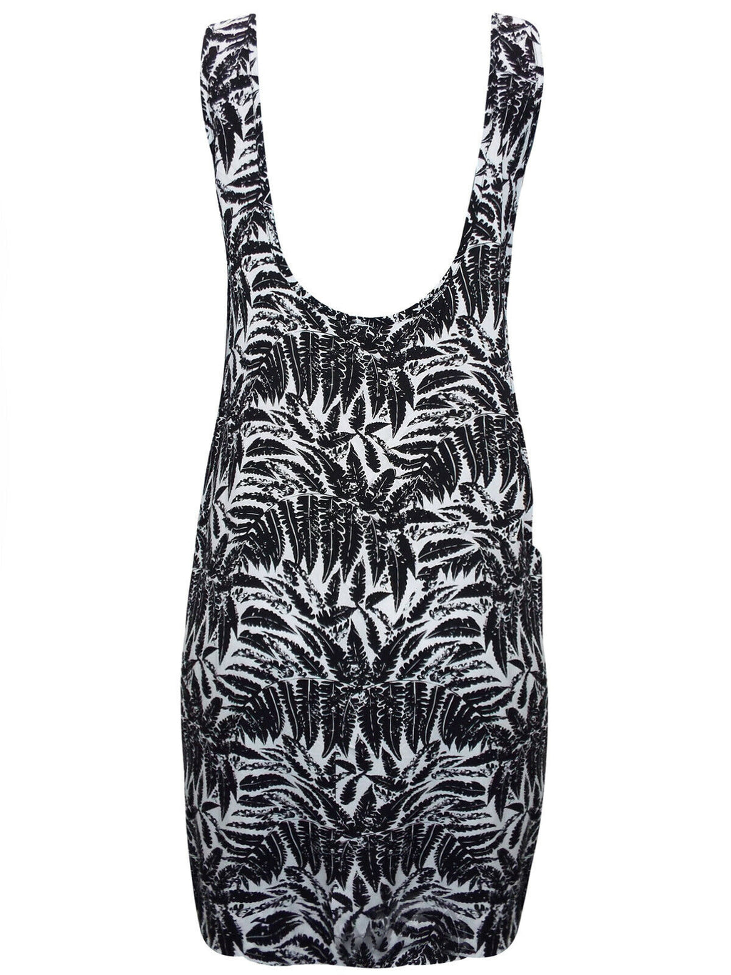 Black & White Multi Scoop Back Palm Print Dress