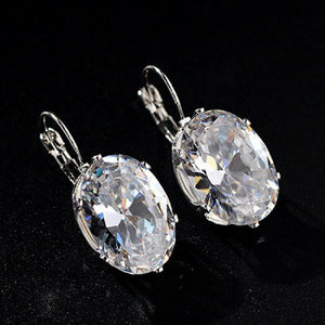 Ladies Silver Clear Crystal Big Oval Zircon Hoop Earrings