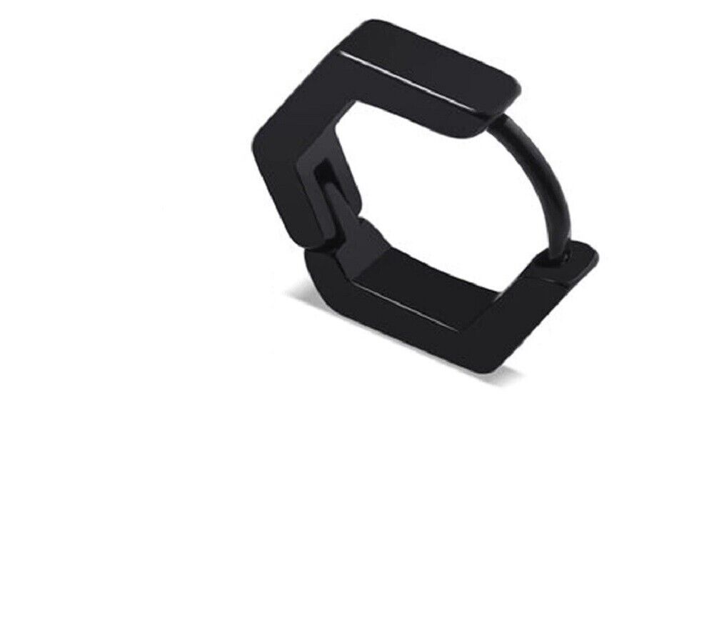Unisex Black Smooth Hexagon Titanium Steel Hoop Earring